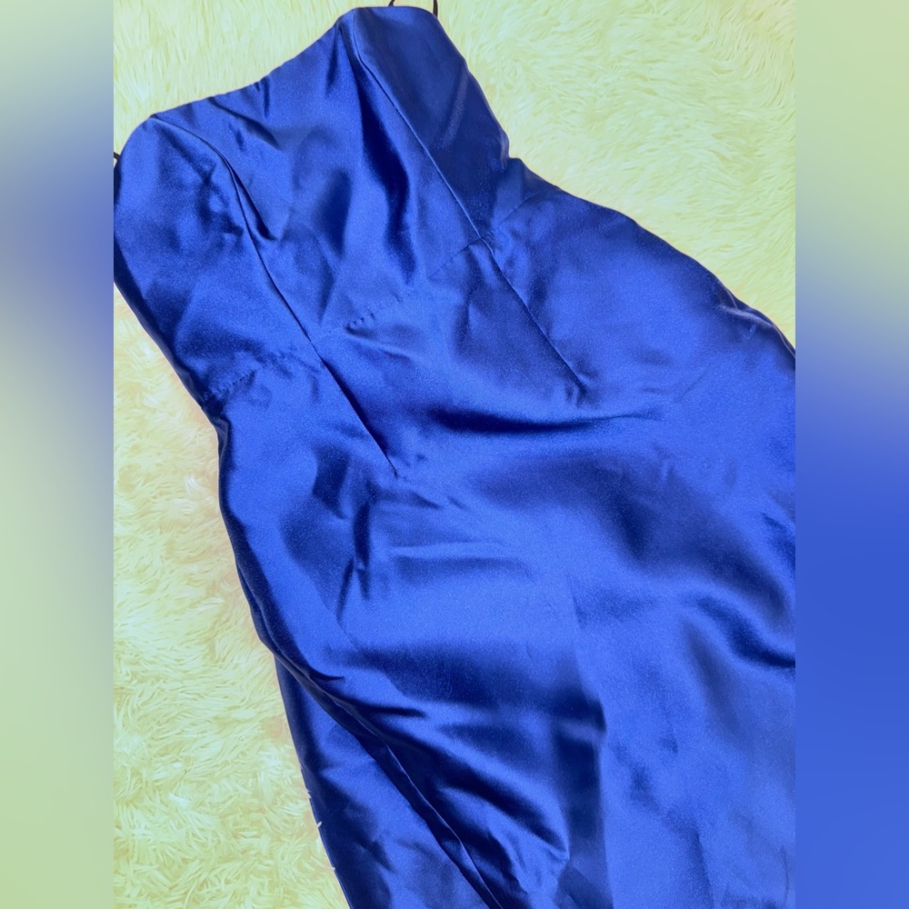 NEW Alfred Sung Strapless Satin Twill Column Gown w/ Removable Train sz 4 Blue - Picture 4 of 10